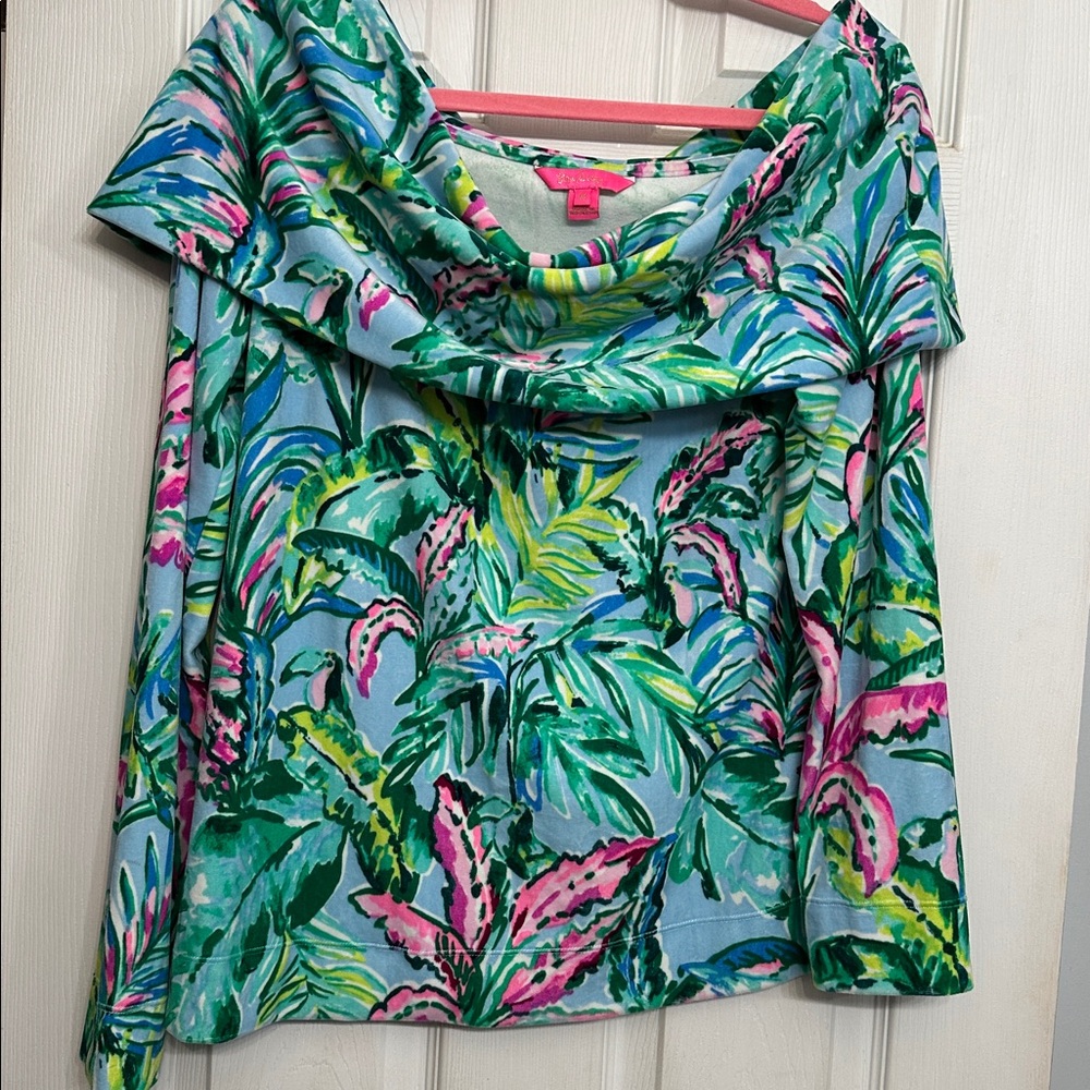 Lilly Pulitzer Velour Belinda Draped Shoulder Porto Blue In The Trees Sweater